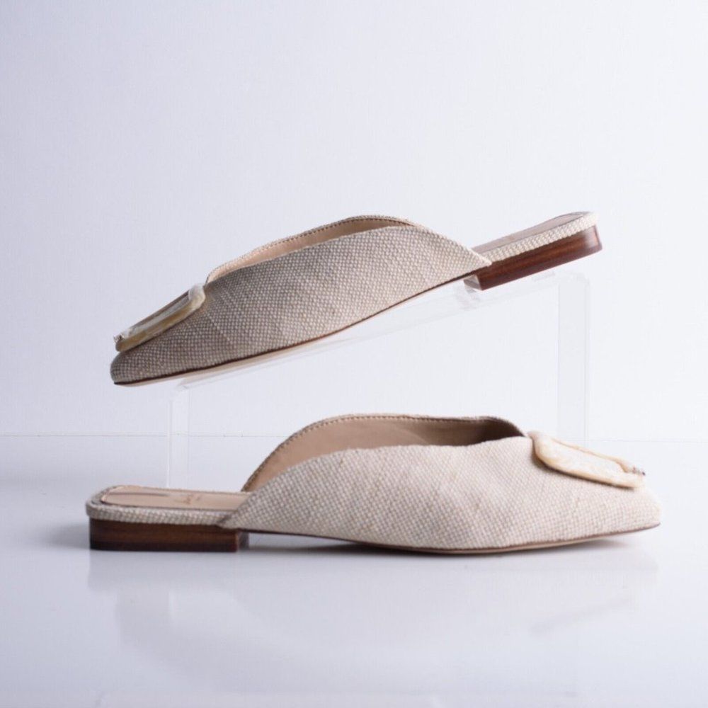 Sam Edelman Womens Lavina Mules Ivory Woven Slip On Flats US 10 Natural - Picture 2 of 8